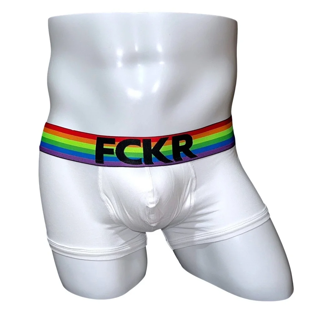 FCKR Pride Trunk White Rainbow Waistband Mens Underwear Size Small New